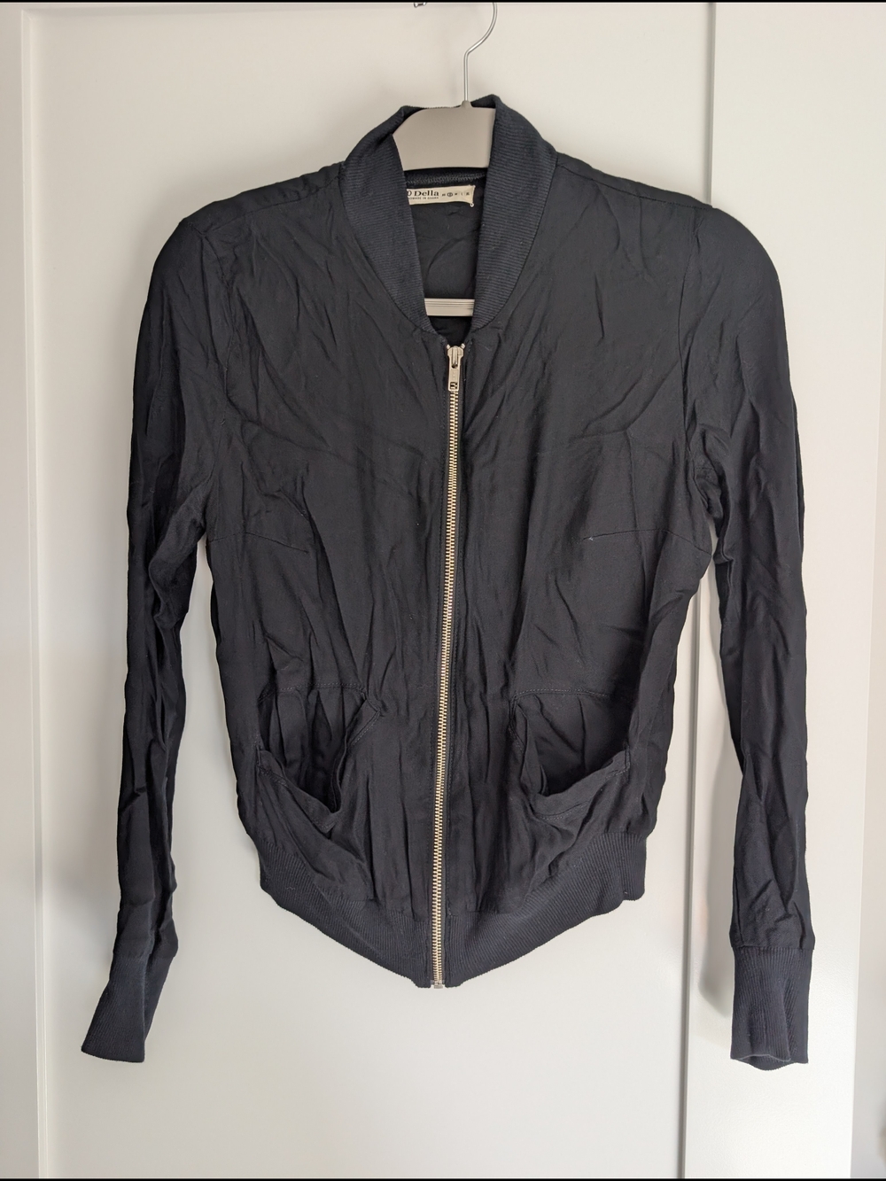 Della Ciana Black Crewneck Bomber Jacket, Small